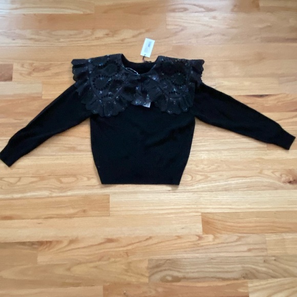 NWT Authentic Sea Ditsy Mix Removable Collar Cashmere Sweater in Black (Size XS) - Picture 2 of 11